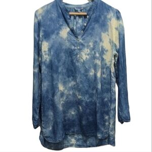 Eileen Fisher Blue Irish Linen Tie-Dye Women's Top Size S